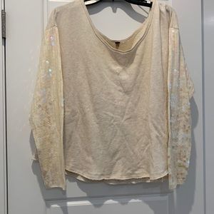 Free People Cropped Sequin Sleeve Top size L . Perfect for New Years Eve!!RB